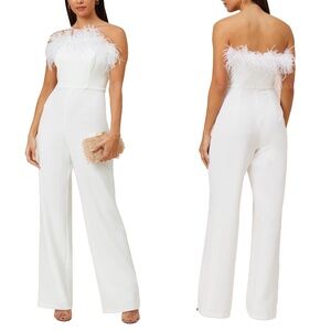 NEW Aidan Mattox IVORY Strapless FEATHER TRIM Crepe BRIDAL Rehearsal JUMPSUIT 4